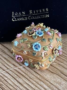 Joan Rivers Small Orange brown Square Floral Trinket Box Metal